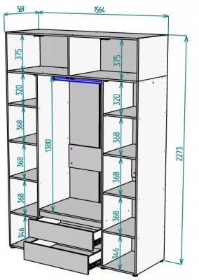 Шкаф 1564 мм Erik H328 + Антресоль HA4 (Графит) в Североуральске - severouralsk.mebel-e96.ru