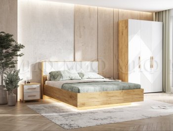 Кровать парящая Ирис крафт/белый с подсветкой (Миф) в Североуральске - severouralsk.mebel-e96.ru