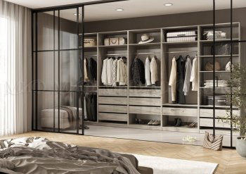 Гардеробная/шкаф 4000 мм Ларго №1 открытая дуб крафт серый (Миф) в Североуральске - severouralsk.mebel-e96.ru