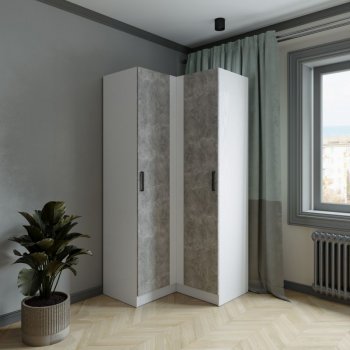 Шкаф угловой Ларс (угол прямой), Белый/Ателье светлое (Микон) в Североуральске - severouralsk.mebel-e96.ru