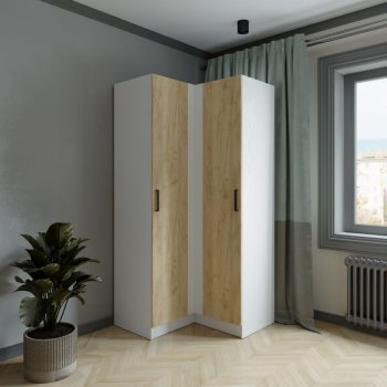 Шкаф угловой Ларс (угол прямой), Белый/Крафт золотой (Микон) в Североуральске - severouralsk.mebel-e96.ru