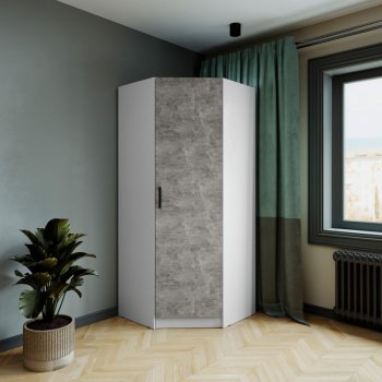 Шкаф угловой Ларс (угол скос), Белый/Ателье светлое (Микон) в Североуральске - severouralsk.mebel-e96.ru