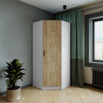 Шкаф угловой Ларс (угол скос), Белый/Крафт золотой (Микон) в Североуральске - severouralsk.mebel-e96.ru