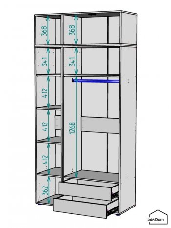 Шкаф с антресолью 1200 мм Linnea MHR-3A-2 2450х1200х510 (ДВ-М 11.1.25) в Североуральске - severouralsk.mebel-e96.ru