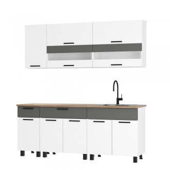 Кухонный гарнитур Монтана 2000 мм белый/графит (БТС) в Североуральске - severouralsk.mebel-e96.ru