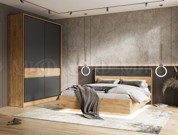 Кровать парящая Роджина с подсветкой, крафт/графит (Миф) в Североуральске - severouralsk.mebel-e96.ru