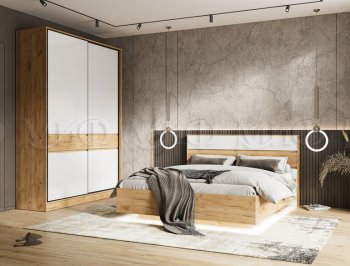 Кровать парящая Роджина с подсветкой, крафт/белый (Миф) в Североуральске - severouralsk.mebel-e96.ru