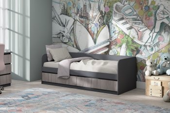 Кровать Соната 900 графит/крафт серый (Зарон) в Североуральске - severouralsk.mebel-e96.ru