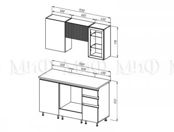 Кухонный гарнитур Техно-6 1500 мм (Миф) в Североуральске - severouralsk.mebel-e96.ru